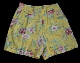 Vtg 90s Y2K Ralph Lauren Linen Shorts 6 Petite Yellow Pink Floral Tropical - £23.34 GBP