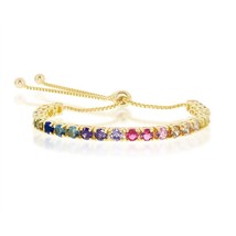 Sterling Silver Rainbow CZ 4mm Adjustable Bolo Bracelet - Gold Plated - £90.16 GBP