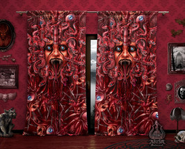 Gore &amp; Blood Screaming Medusa Curtains, Halloween Decor, Window Drapes, Sheer an - £131.09 GBP
