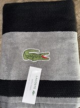 Lacoste ~ Bath Towel 100% Cotton 30&quot; x 52&quot; Black Gray Big Crocodile Logo... - $32.66