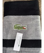 Lacoste ~ Bath Towel 100% Cotton 30&quot; x 52&quot; Black Gray Big Crocodile Logo... - $44.47 CAD