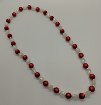 Red and White Beaded Necklace - 24-inches - £6.31 GBP