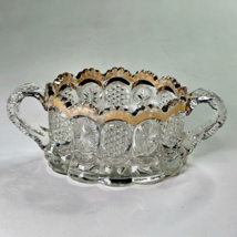 EAPG Vintage U.S. Glass Pennsylvania Clear Gold Rimmed Double Handle Sugar Bowl - £15.71 GBP