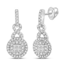 14kt White Gold Womens Princess Diamond Dangle Earrings 1/2 Cttw - £812.38 GBP