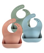 Silicone Baby Bibs for Babies Toddlers Set of 3 BPA Free Unisex Soft Adj... - $18.78