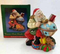 Vintage Santa Claus w Globe Ceramic Candle Holder Figurine Handmade &amp; original - £15.97 GBP