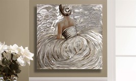 Ballerina Foil Accent Oil Painting on Stretched Canvas 32.5" Square Extra Large image 2