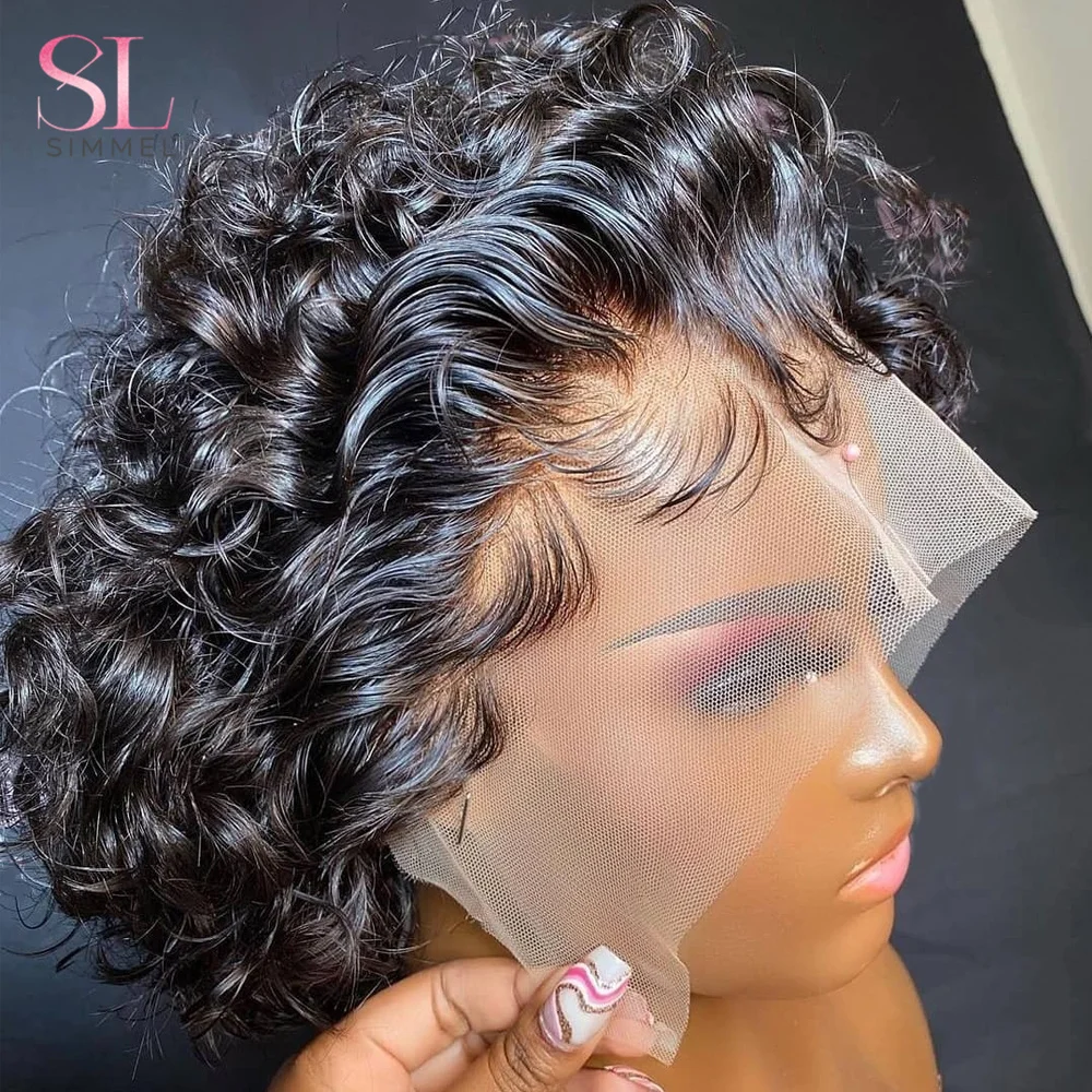 Pixie Cut Wig Short Curly T Part Lace Human Hair Wigs For Women Brazilian De - £32.07 GBP+