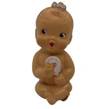Vintage Sitting Baby Girl Mirror &amp; Lipstick Rubber Toy Cute Collectible - $529.62 MXN