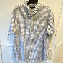 Cremieux Mens Button Down Shirt White Blue Check Short Sleeve Tall 2XT - £13.32 GBP