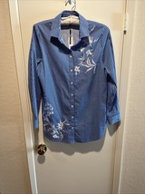 NWT Chicos Blue White Stripe Tunic White Embroidered Flowers Womens Size... - $38.61