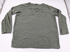 Paul Jones Shirt Mens Size XL Green Linen Rayon Blend 3/4 Sleeve Lace Up... - $14.84