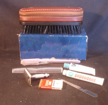 Old Vtg Swank Cowhide Men&#39;s Travel Toiletries Kit Brush Razor Toothbrush... - £39.78 GBP