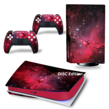 For PS5 Disc Edition Console &amp; 2 Controller Red Galaxy Vinyl Wrap Skin Decal - £12.75 GBP