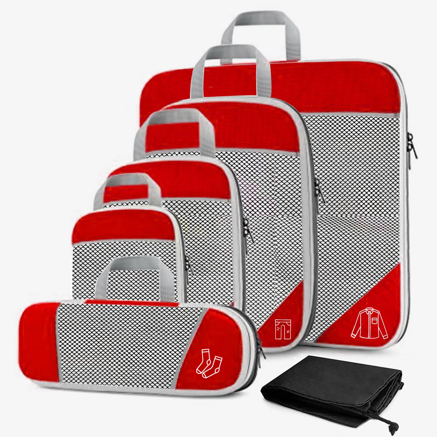 Sporting 6PCS Compressed Travel Storage Organizer Set With Shoe Bag Mesh Visual  - £64.25 GBP