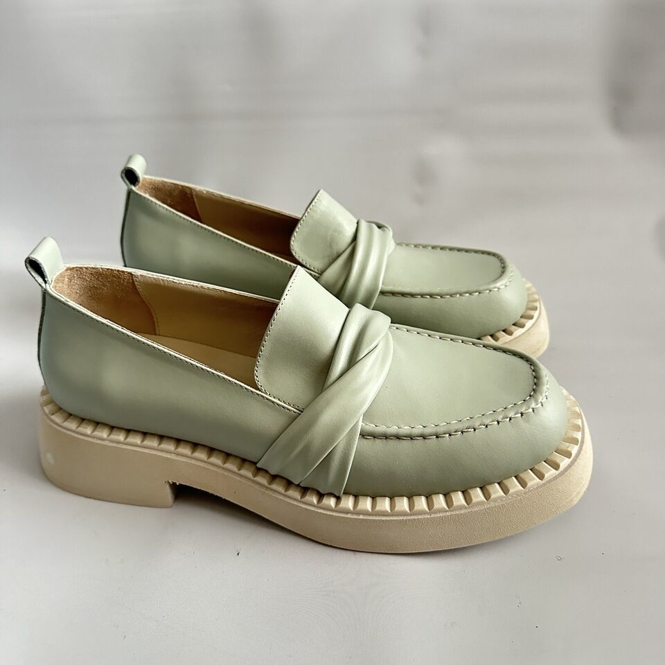 Primary image for EEFFA Sage Green  Women's Size 6 M Platform Slip On Hand Made Leather Shoes