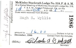 Vintage Masonic Membership Card Pittsburgh 1986 - £11.59 GBP
