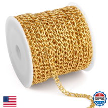 18K Gold Plated Stainless Steel Figaro Chain 33ft Roll 4.5mm Jewelry Mak... - $37.04