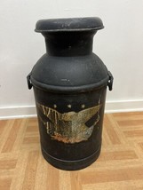 Vintage MILK CAN w Lid metal rustic dairy Drop Handles Country black painted - £54.91 GBP