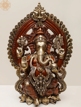 25&quot; Brass Lord Ganesha Seated on Lotus Pedestal with Kirtimukha Prabhavali | - £2,316.90 GBP