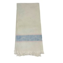 Vintage White Tea Towel Blue &amp; Pink Geometric Embroidery - $147.62 MXN