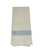 Vintage White Tea Towel Blue &amp; Pink Geometric Embroidery - $7.92