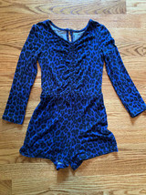 Girls' Long Sleeve Ruched Animal Print Romper - Blue Xs - £21.89 GBP
