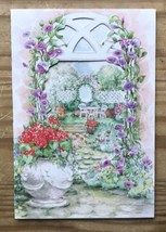 Vintage Olympicard 3 Panel Stone Pathway Floral Garden Get Well Card Ephemera - £6.23 GBP