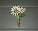 Vintage BSK Gold Tone White Green Flowers Daisies Brooch SIGNED 3&quot; Rhine... - $19.99