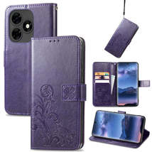For Tecno Itel S23+ Four-leaf Clasp Embossed Buckle Leather Phone Case(Purple) - £3.94 GBP