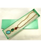3-Stone Pendant Necklace, Turquouse/Jade/Agate, Gold Tone Frames &amp; Chain... - $270.25 MXN