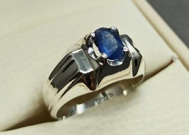 925 Sterling Silver Certified 7.25ct Blue Sapphire Gemstone Statement Men&#39;s Ring - £184.17 GBP