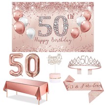 50Th Birthday Decorations Party Set For Women, Rose Gold 50 Birthday Banner And  - £33.32 GBP