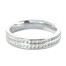 0.60Ct Rotondo Doppia Fila Canale Incastonato Diamante Fede Nuziale Oro Bianco - £73.64 GBP