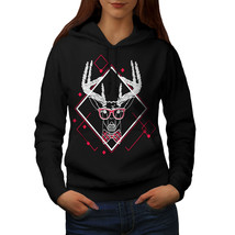 Wellcoda Christmas Deer Womens Hoodie, Glasses Casual Hooded Sweatshirt - £29.06 GBP