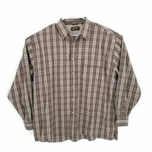Wrangler Mens Button Front Shirt Brown Ivory Plaid Long Sleeve Pocket Me... - £12.44 GBP