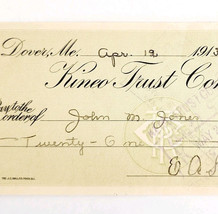 1913 Kineo Trust Company Bank Check E.A. Sampson Dover Maine Signed 4023... - $19.99