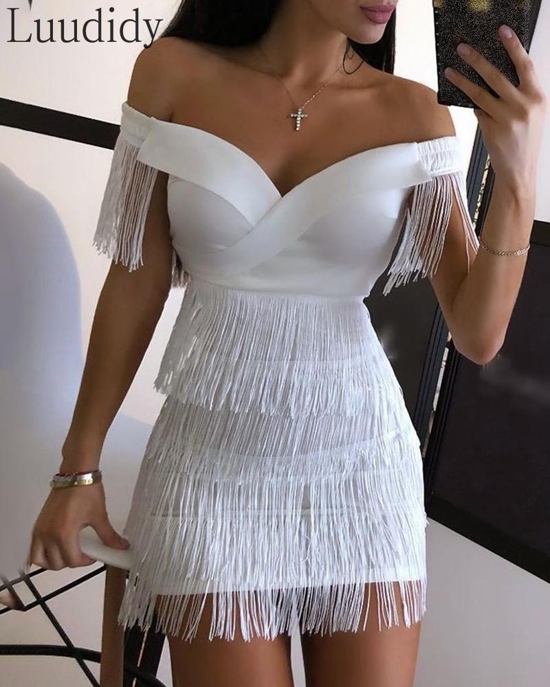 Sexy Tassels Short Sleeve Club Dress