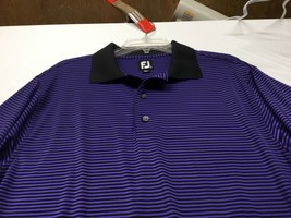 FootJoy FJ Mens Large Black Purple Striped Polo Shirt Hickory Hills Golf Club - £13.54 GBP