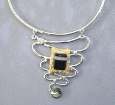 Chunky Black Smoke Crystal Necklace Gold Silver Unique Semi Precious Stone - $315.00