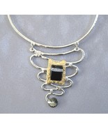Chunky Black Smoke Crystal Necklace Gold Silver Unique Semi Precious Stone - $315.00