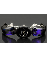 Purple Black Watch Abstract Dichroic Fused Glass Band Oval Ladies Wristw... - £199.83 GBP
