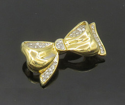 Le Monde Des Bijoux 925 Silver - Vintage Cubic Zirconia Bow Brooch Pin - BP8638 - £59.63 GBP