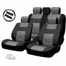 FOR VW PREMIUM BLACK GREY SYNTHETIC LEATHER CAR SEAT STEERING COVERS SET - $49.08
