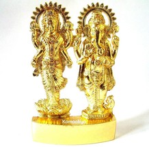 Laxmi Ganesh Idol Lakshmi Ganesha Antik vergoldetes Metall Idol 7,6 cm hoch - £20.08 GBP