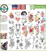 Floral &amp; Feather Temporary Tattoo Stickers - 41 Designs, Waterproof &amp; No... - $350.61 MXN