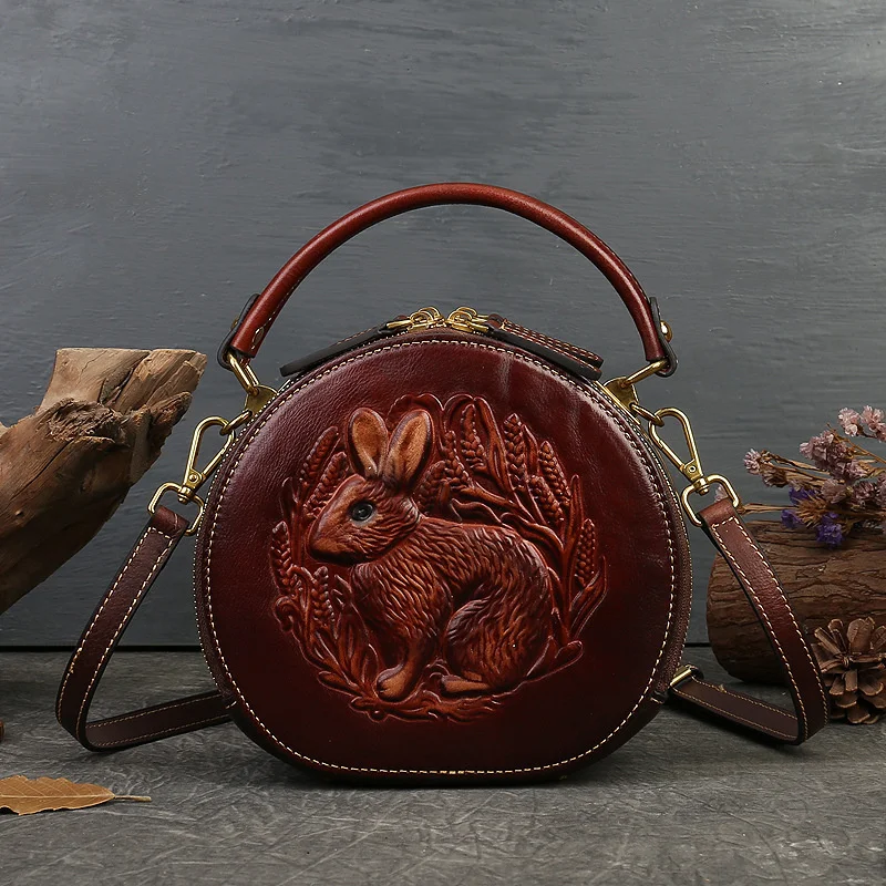  2024  Retro Round Women&#39;s  Leather Handbags For Ladies Luxury  Rabbit Embossed  - £68.74 GBP