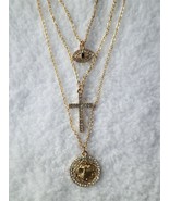 NWT Gold Spiritual Protection Multi-Layer Necklace Cross Crucifix Eye Fo... - £8.71 GBP