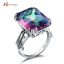 Wholesale Sailor Moon Ring Square Mystic Rainbow Lab Topaz Big Rings 925 Sterlin - £37.58 GBP