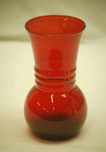 Old Vintage Royal Ruby Red Art Glass Flared Vase by Anchor Hocking 6-3/8&quot; MCM - £11.62 GBP